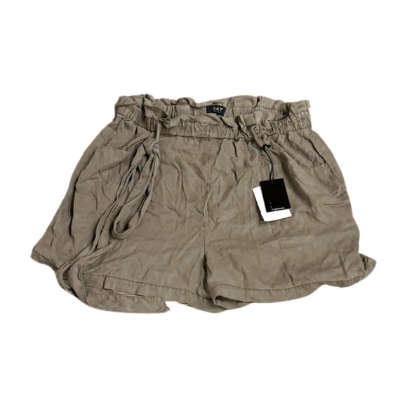 OAT Juniors Chambray Pull-on High-Waisted Paperbag Shorts Dark Green XL $64 NWT - Picture 7 of 9